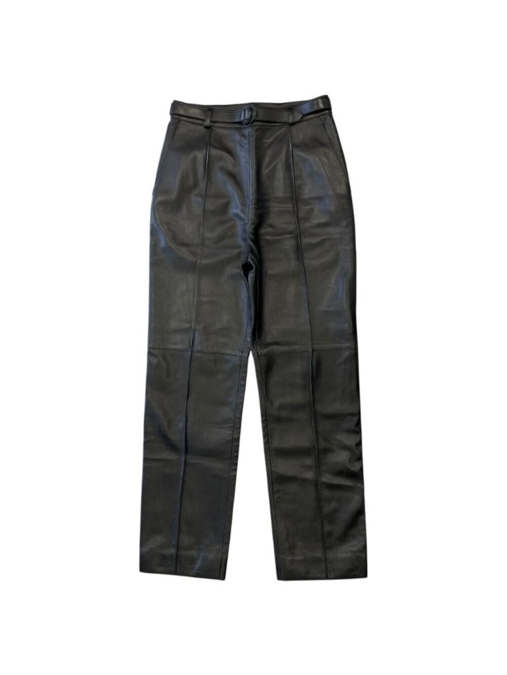 Hermes Lambskin Leather Pants Belted Side Zip Silver Black 36